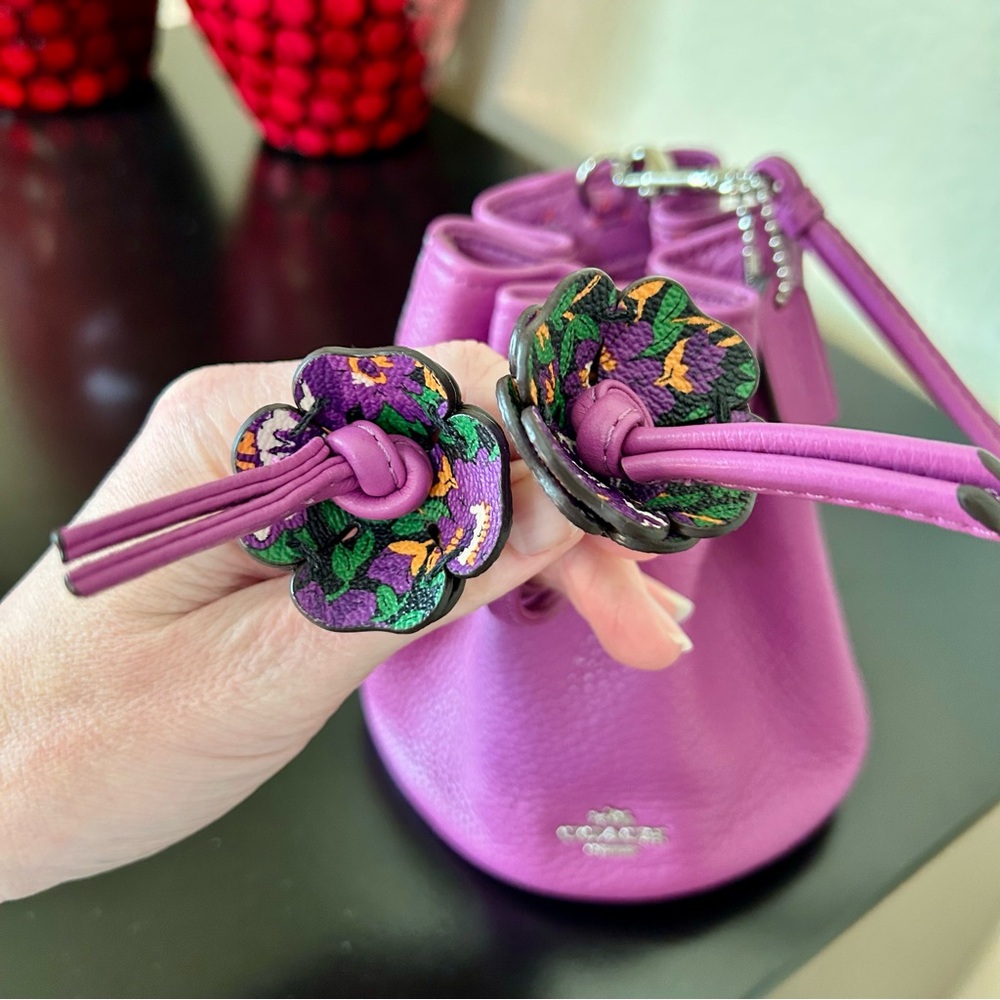 Coach Purple Petal Pebbled Leather Wristlet - Picture 5 of 17
